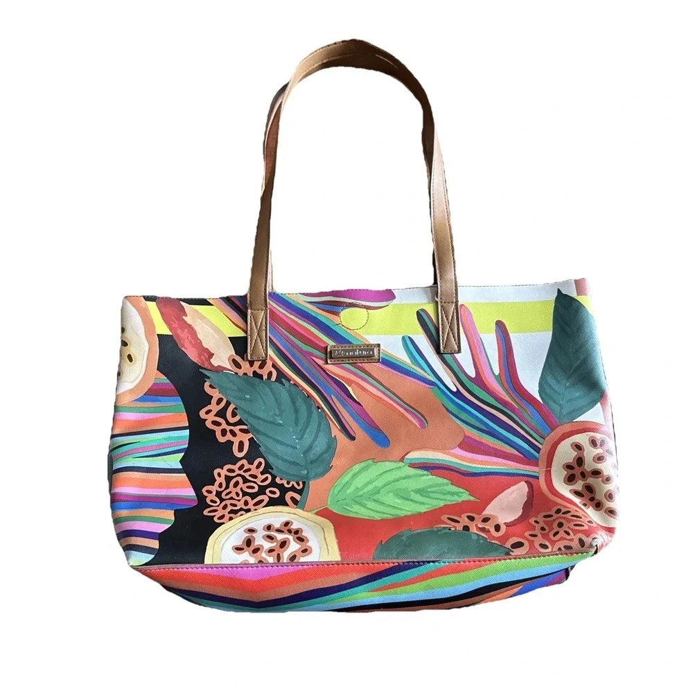 Natura Reversible‎ Vibrant Multi-Color Floral Tote Shopper Satchel Bag